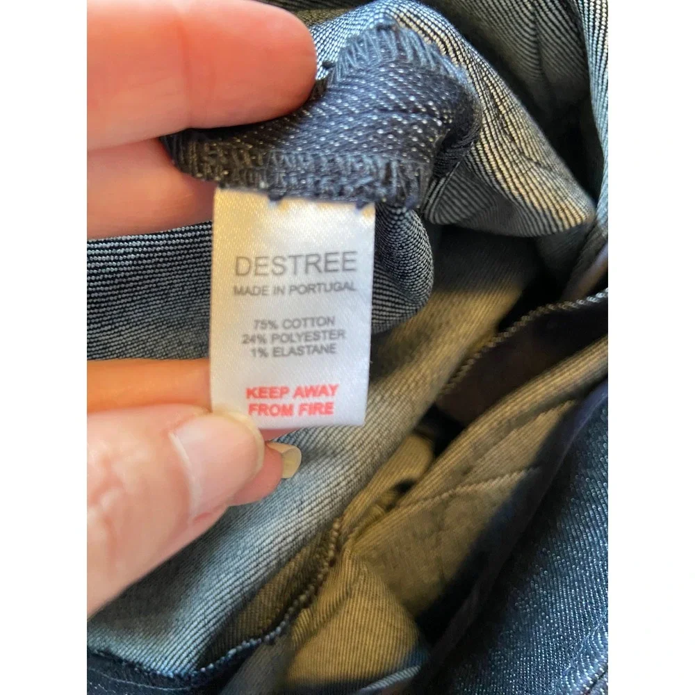 Destree Dark Wash Denim Wide Leg Trousers Circular Pockets Blue Size US 10